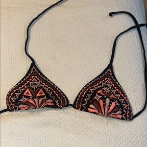 Black and Pink Embroidered Bikini Top